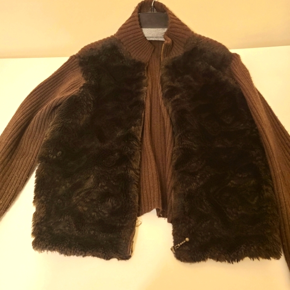 Vintage chocolate brown fur zipper jacket